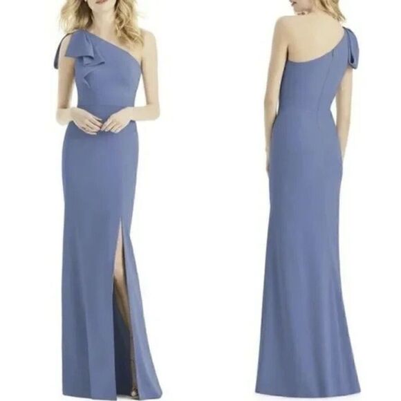 After Six Bow One-Shoulder Trumpet Gown Size 8 in Larkspur NWT MSRP$263 - Picture 1 of 14